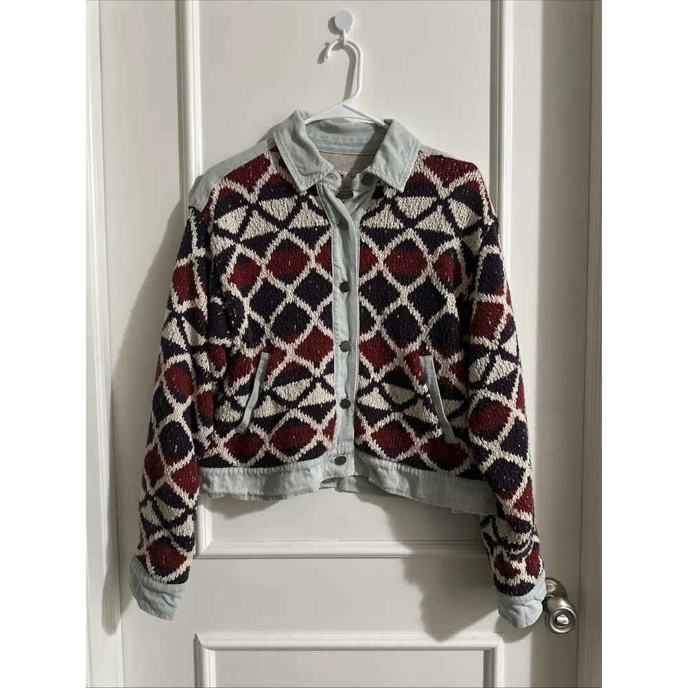 Free People XS/S Lakeside Denim Jacket We The Free Knit - Picture 2 of 15